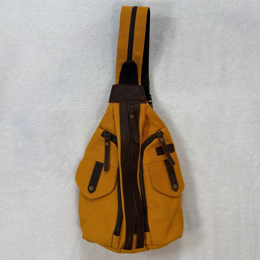 S-ZONE Canvas Sling Bag Unisex OS Mustard Yellow Gorpcore Outdoor Crossbody